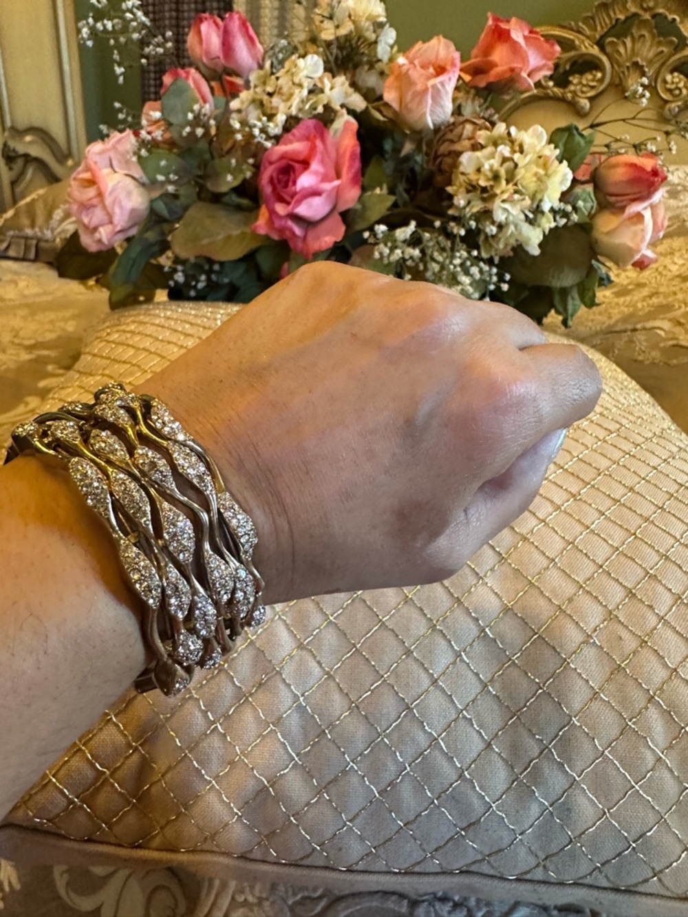 Gold-Tone Multi-Strand Crystal Wave Bracelet